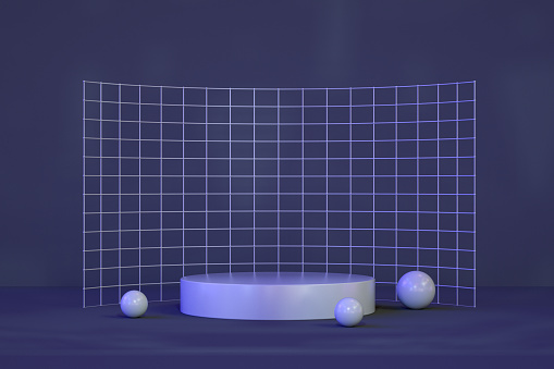 3d rendering of  Empty Product Stand, Platform, Podium, Exhibition with Neon Lighting.