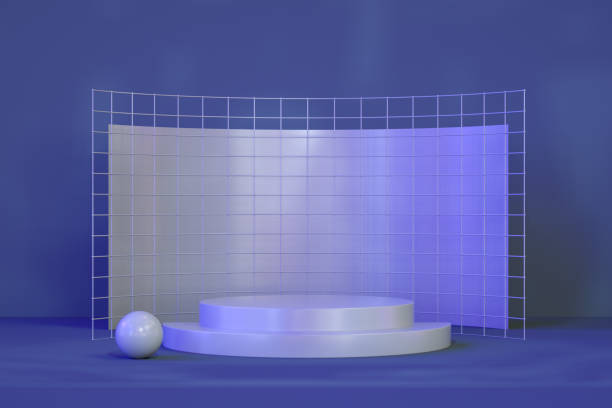 istock Empty Product Stand, Platform, Podium, Exhibition with Neon Lighting 1341514828