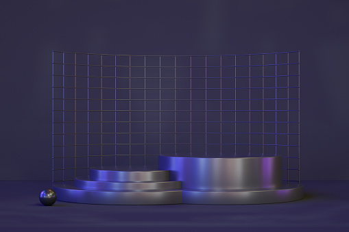 3d rendering of  Empty Product Stand, Platform, Podium, Exhibition with Neon Lighting.