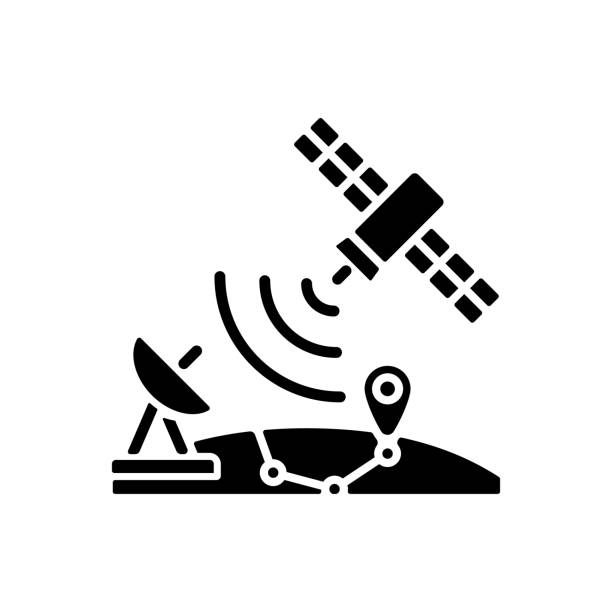 ilustrações de stock, clip art, desenhos animados e ícones de global positioning system black glyph icon - satellite global positioning system surveillance satellite dish