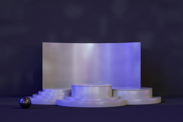 Empty Product Stand, Platform, Podium, Exhibition with Neon Lighting