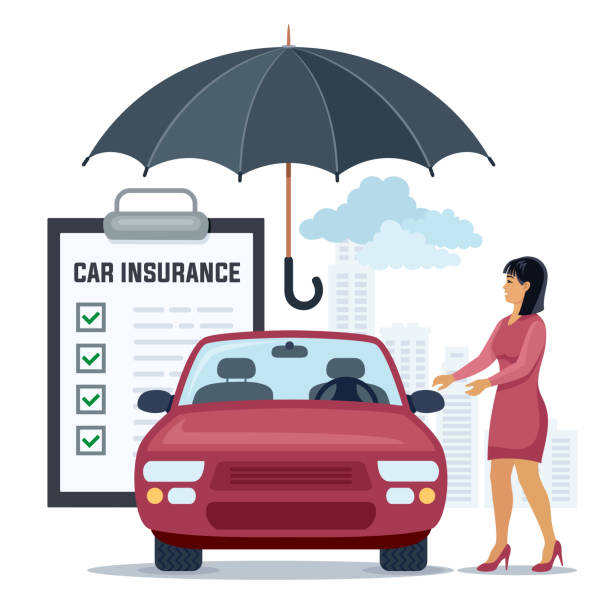 Car insurance. Auto Insurance. Auto Insurance. Car Insurance design concept with umbrella protection. car insurance stock illustrations