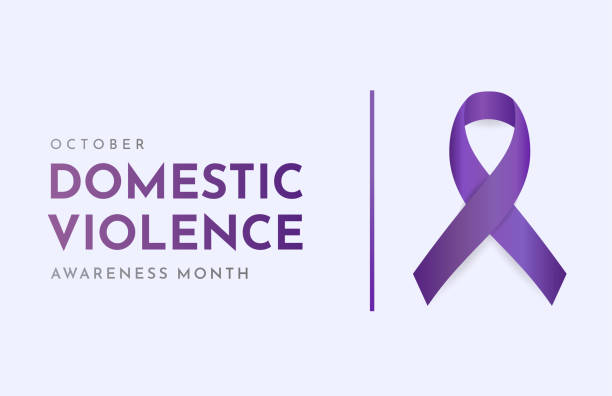 ilustraciones, imágenes clip art, dibujos animados e iconos de stock de tarjeta del mes de la violencia doméstica, octubre. vector - purple ribbon