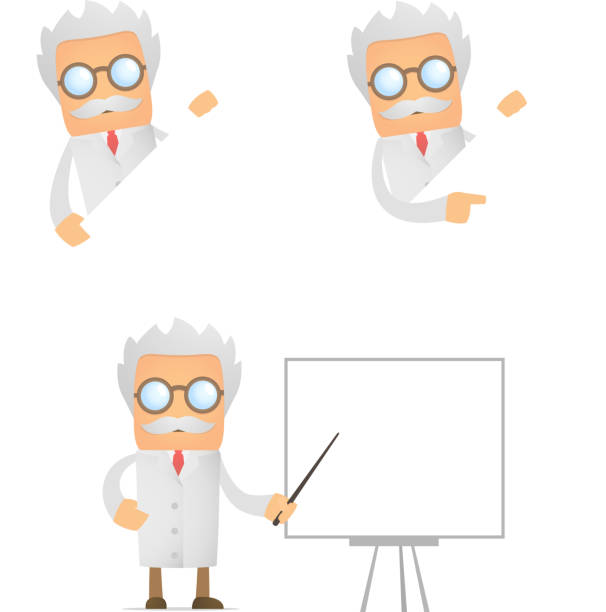 funny scientist looks out over an empty field vector art illustration