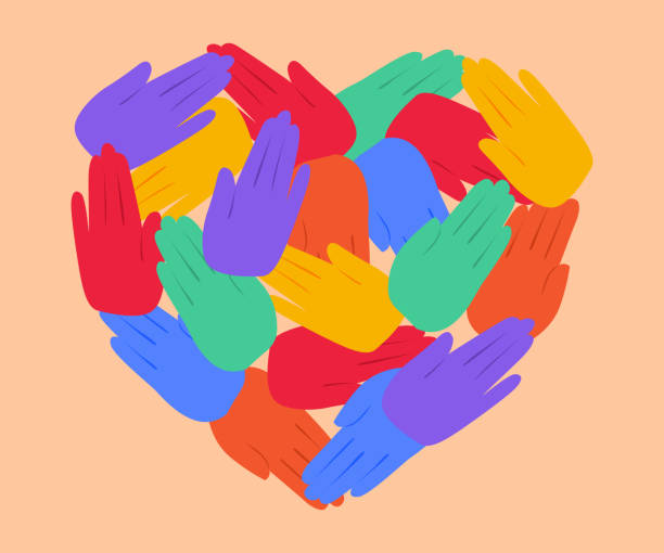 Heart shape made of colorful hands Heart shape made of colorful hands. Vector illustration childrens rights stock illustrations