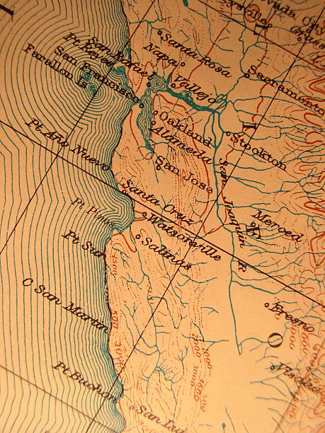 Antique map 1916 government-copyright free. Rich paper texture and warm colors make this a nice background or decor print. Centered on Santa Cruze it covers from Santa Rosa to San Luis Obispo. Includes the wine regions and some of the gold mining areas along with the central valley where many if not most of the vegetables for the USA are grown.