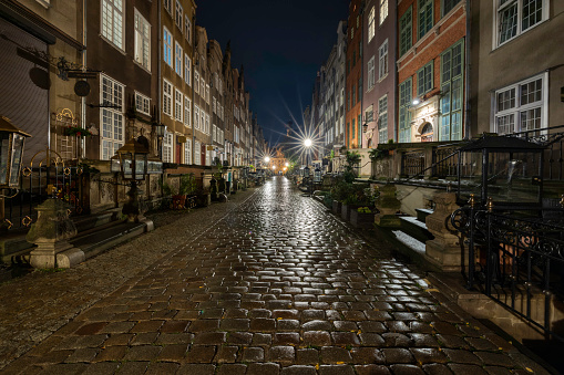 Gdańsk cityscape in the evening with a Mariacka Street / Old Town