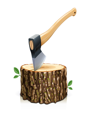 istock Axe with stump. Manual tool for chop wood. Vector illustration. 1341529050