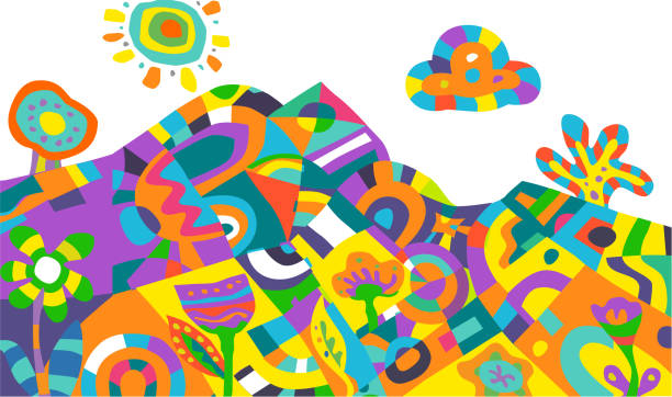 Multi coloured Abstract Landscape. loose, abstract, organic, psychedelic, self expression, mind, mindfulness, wellbeing,