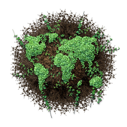 Earth day symbol celebration as an international climate change concept or eco friendly habitat protection as plants shaped as the planet on rich organic saving the world environment as a composite.