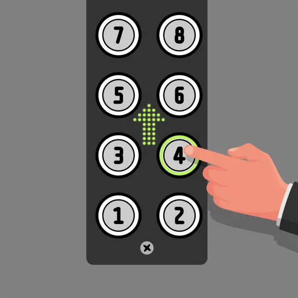 Vector illustration of Businessman presses the lift button. Vector illustration flat design