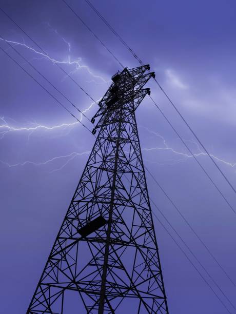 istock Thunder lightning photo with electricity tower Photography 1341530585