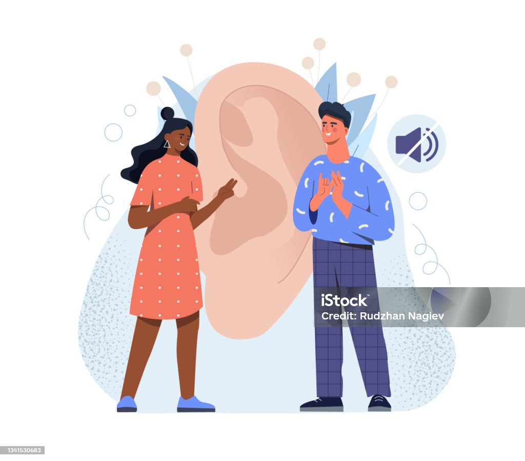 Mal And Female Deaf Characters Are Talking With Hand Gestures On White  Background Stock Illustration - Download Image Now - iStock