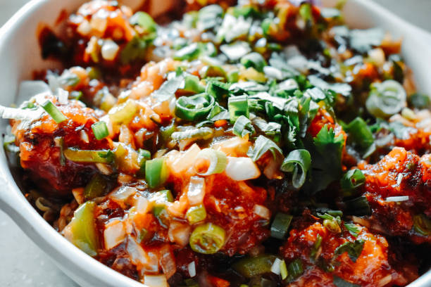 closeup shot of manchurian balls in bowl - gobi desert imagens e fotografias de stock