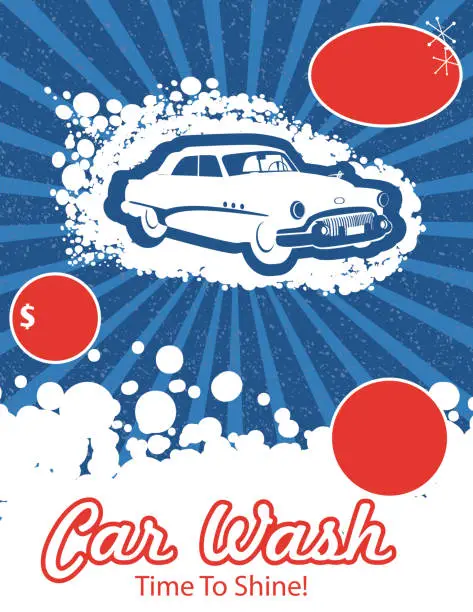 Vector illustration of Retro Style Car Wash Ad