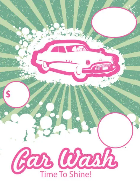 Vector illustration of Retro Style Car Wash Ad