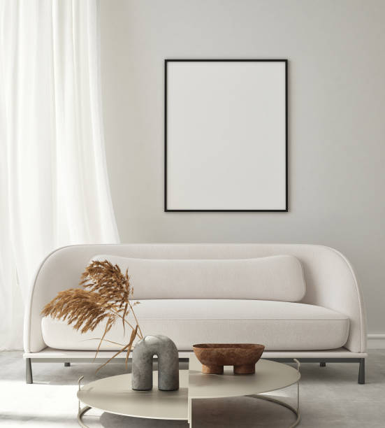 istock mock up poster frame in modern interior background, living room, Scandinavian style, 3D render, 3D illustration 1341535801