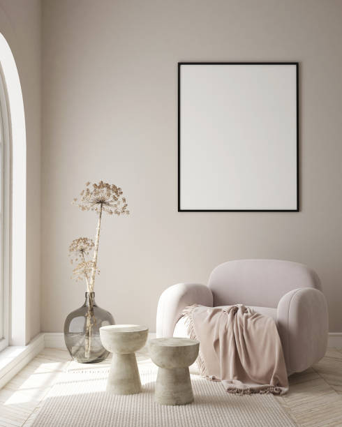 istock mock up poster frame in modern interior background, living room, Scandinavian style, 3D render, 3D illustration 1341535803