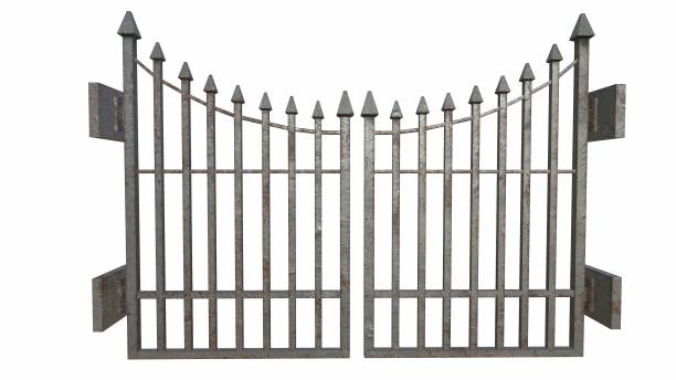 istock old iron fence on a white background 3-rendering 1341536491