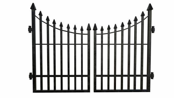 istock old iron fence on a white background 3-rendering 1341536501