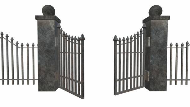 istock old iron fence on a white background 3-rendering 1341536590