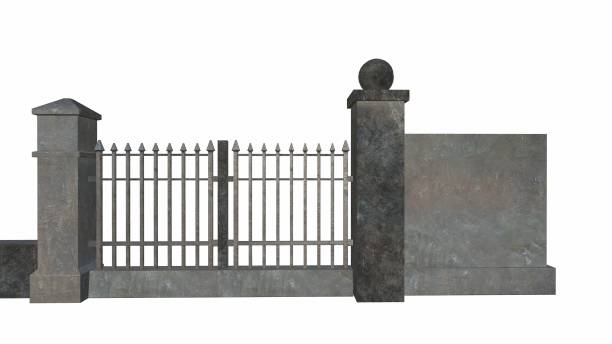 istock old iron fence on a white background 3-rendering 1341536625