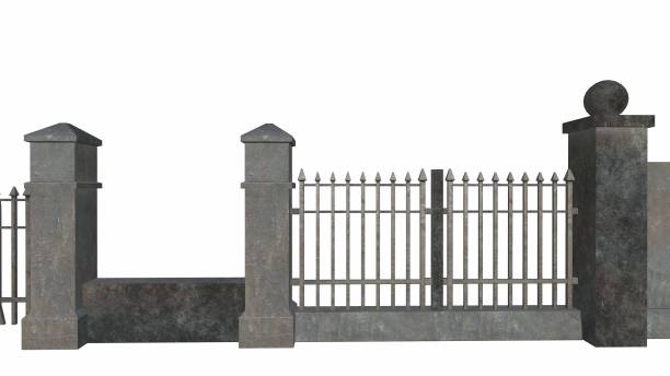 istock old iron fence on a white background 3-rendering 1341536669