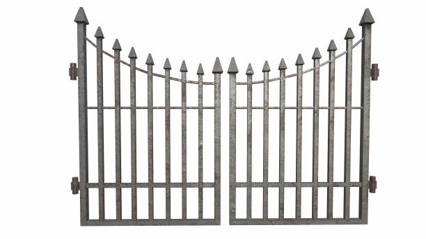 istock old iron fence on a white background 3-rendering 1341536797