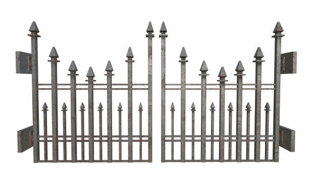 istock old iron fence on a white background 3-rendering 1341536815