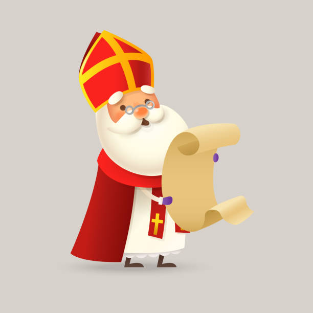 귀여운 세인트 니콜라스 또는 목록 과 sinterklaas - 벡터 일러스트 - santa claus christmas cartoon traditional culture stock illustrations