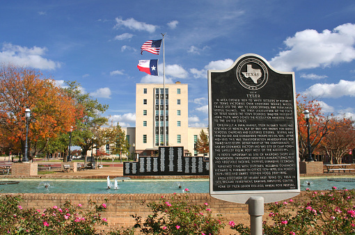 Tyler, TX: Smith County Courthouse with historical marker located in downtown Tyler, TX