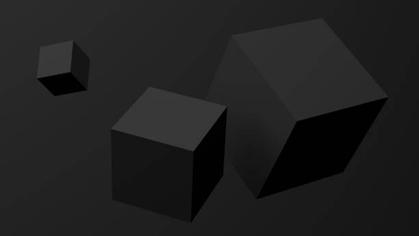istock Three black cubes, black background. Abstract monochrome illustration, 3d render. 1341543906