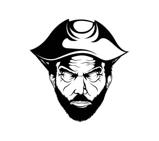 Vector illustration of black and white pirate face