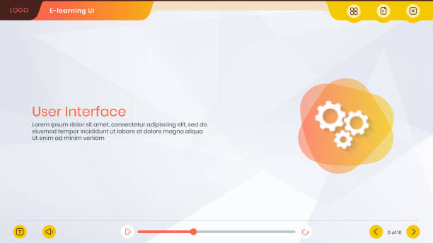 e-learning template, User Interface, UI, UX, Assessment template, presentation, Quiz, LMS, education, elearning, Editable icon e-learning template, User Interface, UI, Assessment template, presentation, Quiz, LMS, education, elearning, Editable icons header footer template stock illustrations