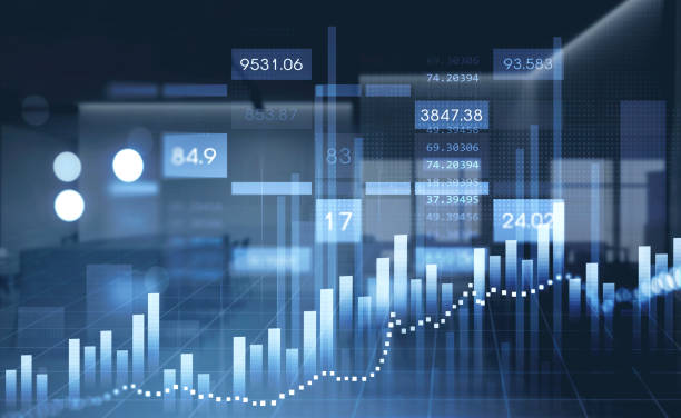 istock Financial rising graph and chart with numbers and bar diagrams 1341547334