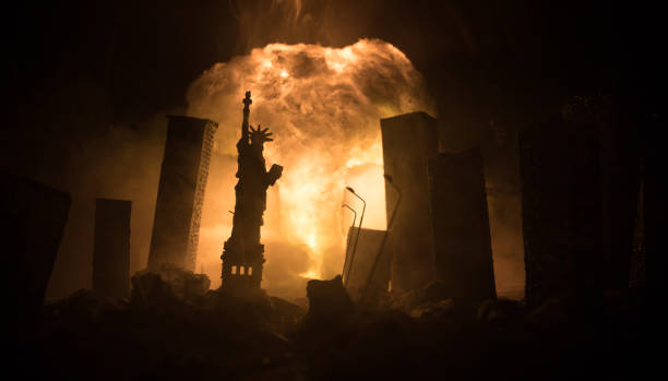 istock Nuclear war concept. Explosion of nuclear bomb. Creative artwork decoration in dark. 1341547523