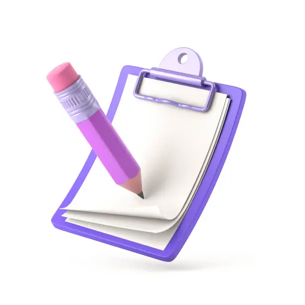 Photo of Blank clipboard and pencil on white background