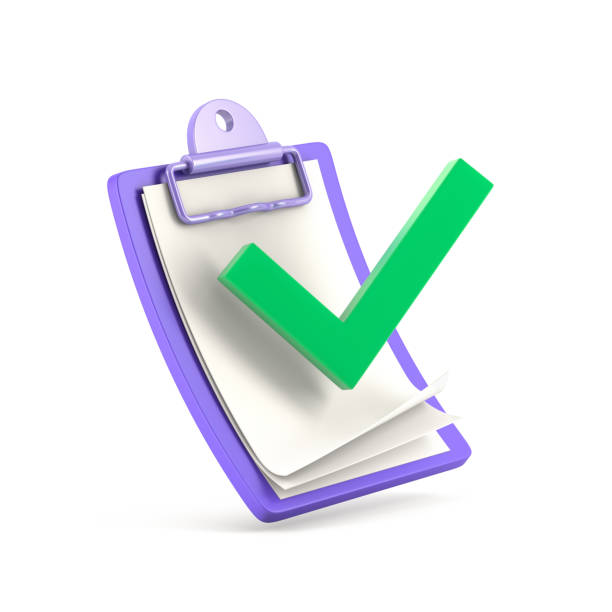 appunti con segno di spunta verde isolato su sfondo bianco - checkbox checklist check mark clipboard foto e immagini stock