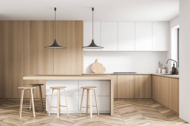 istock Corner kitchen with wooden and white details 1341551315