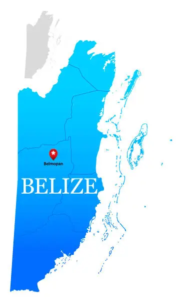 Vector illustration of Belize Blue Map with editable Regions