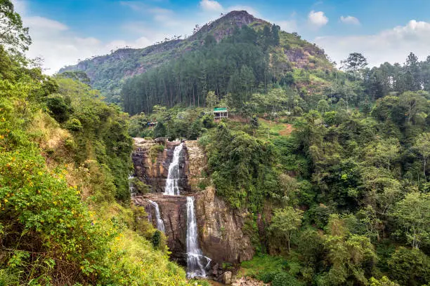 Ramboda waterfall in a summer day in Sri Lanka