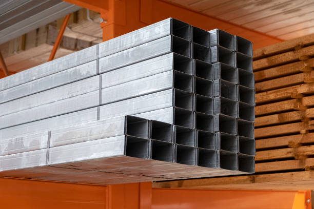 Stack of Building Material Aluminum Profile For Drywall At The Construction Work Site. For construction support  frame for plasterboard, gypsum board, plasterboard fastening
