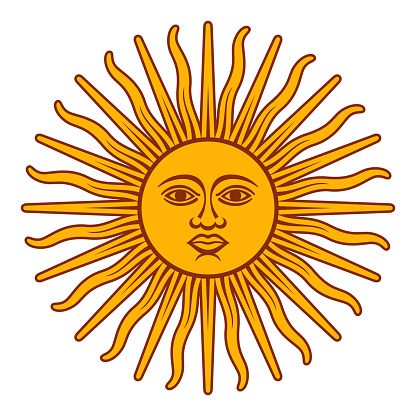 The Sun of May symbol seen on the flag of the Argentine Republic. File is built in the CMYK color space for optimal printing, and can easily be converted to RGB without any color shifts.
