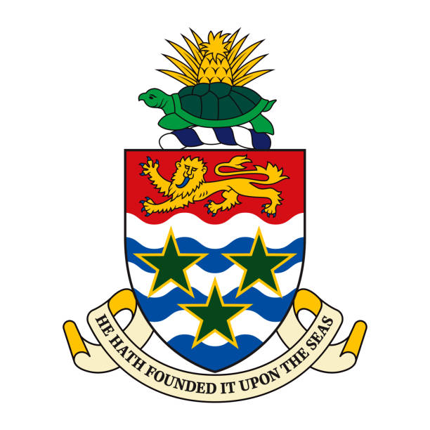 Cayman Islands Coat of Arms The Coat of Arms seen on the flag of the Cayman Islands. File is built in the CMYK color space for optimal printing, and can easily be converted to RGB without any color shifts. sea turtle clipart stock illustrations