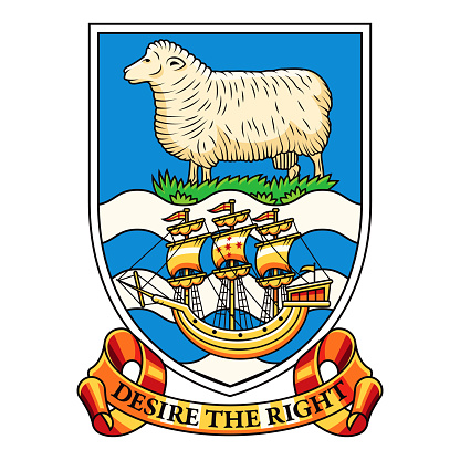 The Coat of Arms of the Falkland Islands. File is built in the CMYK color space for optimal printing, and can easily be converted to RGB without any color shifts.