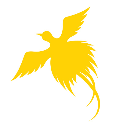 The ragging bird-of-paradise symbol from the flag of the Independent State of Papua New Guinea. File is built in the CMYK color space for optimal printing, and can easily be converted to RGB without any color shifts.