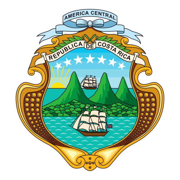 ilustrações, clipart, desenhos animados e ícones de brasão de armas da costa rica - bandeira da costa rica