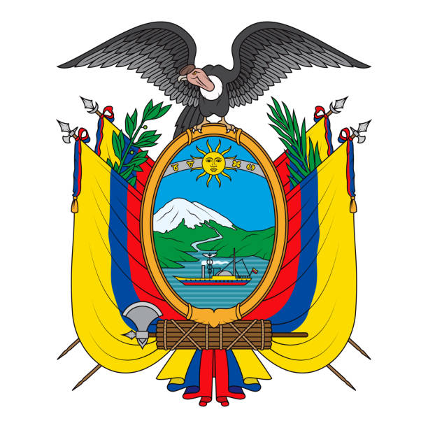 Republic of Ecuador Coat of Arms The Coat of Arms of the Republic of Ecuador. File is built in the CMYK color space for optimal printing, and can easily be converted to RGB without any color shifts. ecuador stock illustrations