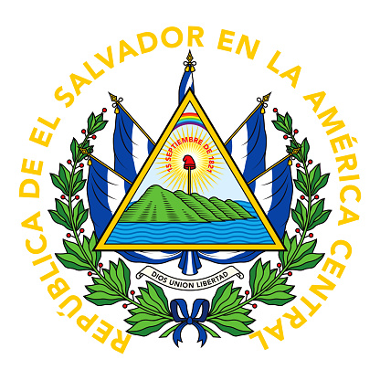 The Coat of Arms of the Republic of El Salvador. File is built in the CMYK color space for optimal printing, and can easily be converted to RGB without any color shifts.