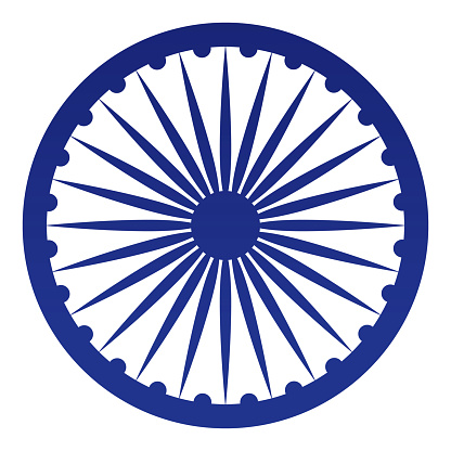 The Ashoka Chakra (wheel) symbol seen on the flag of Republic of India. File is built in the CMYK color space for optimal printing, and can easily be converted to RGB without any color shifts.